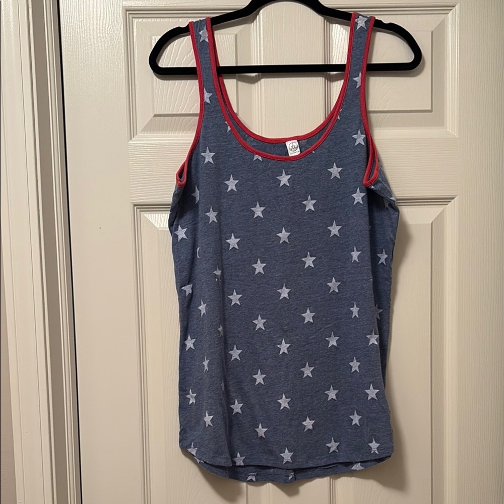 Alternative Brand Blue Tank Top with Stars and Red Trim